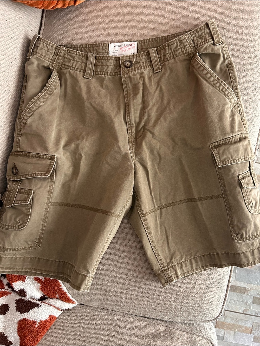 Authentic Cargos Men's Beige Cotton Cargo Pants Size 34 Vintage